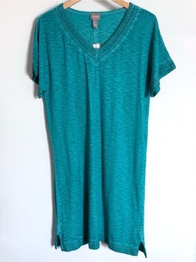 NWT Chico’s V-neck Short Sleeve Knee Length Dress Blue Grass Size 1 Medium